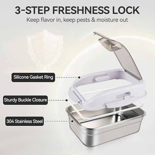 ALL FOR PAWS Stainless Steel Pet Food Storage Container with Airtight Lid & Scoop, 304 Stainless Metal Storage Bin for Dry Cat Food&Treats, Bird Seed, Up to 7 Lbs, Keep Fresh, Easy to Clean