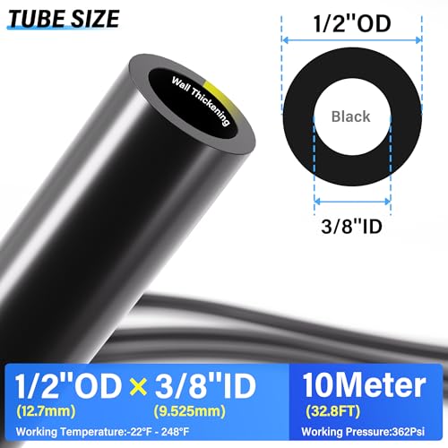 TAILONZ PNEUMATIC Air Line DOT 1/2 inch od Black Pneumatic Nylon Tube 200ft (60 Meter) Air Brake Tubing Nylon Hose - color: Black-Nylon, size: 1/2'' OD/200ft/60m