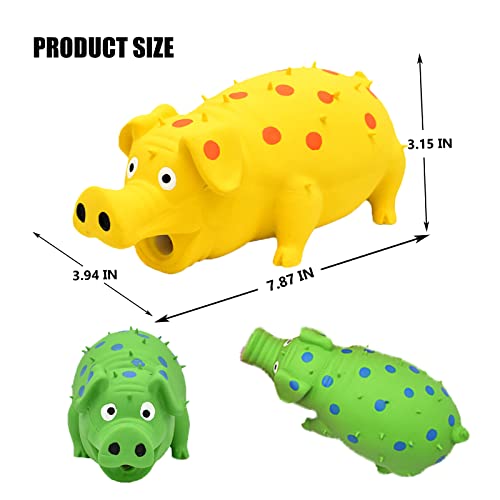Pig Squeaky Dog Toy, 2 PCS Interactive Rubber Dog Chew Toy - Durable Latex Spot Grunting Pig Toys that Oink for Small Medium Large Dogs (Yellow, Green) - color: Yellow, Green