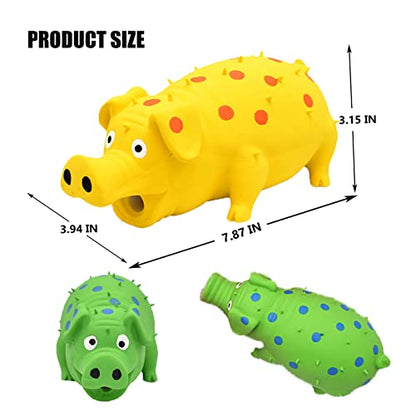 Pig Squeaky Dog Toy, 2 PCS Interactive Rubber Dog Chew Toy - Durable Latex Spot Grunting Pig Toys that Oink for Small Medium Large Dogs (Yellow, Green) - color: Yellow, Green