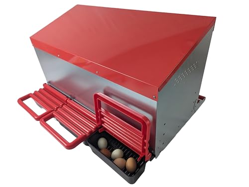 Hen's Choice™ - Reverse Roll Out Chicken Nest Box | Reversible Roll Away Nest Box | 3 Hole (Red)