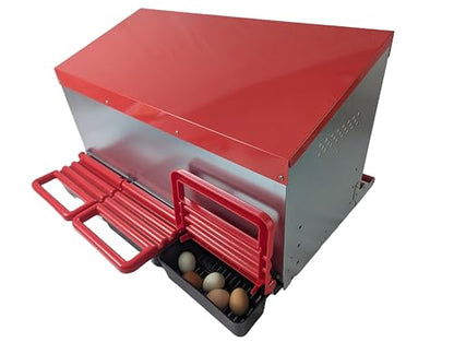 Hen's Choice™ - Reverse Roll Out Chicken Nest Box | Reversible Roll Away Nest Box | 3 Hole (Red)