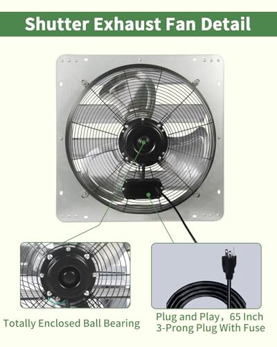 18 Inch Shutter Exhaust Fan, Vent Fan with Power Cord Wall-Mount, High Speed 1520CFM for Garages, Attic, Shops, Greenhouse - size: 18 IN