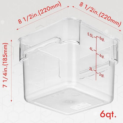 CURTA 8-Pack 6 Qt NSF Clear Polycarbonate Food Storage Containers with Red Lids - Square, Commercial-Grade, Freezer & Dishwasher Safe, Stackable - color: 6.0 Qt 8-Pack(Red Lids)