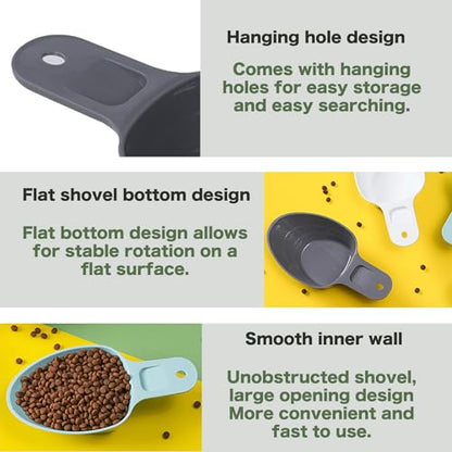 3PCS Dog Food Scoop 1 Cup, Plastic Pet Food Scoop with Measuring Lines 1/2 Cup 1/4 Cup for Dogs Cats Birds and Rabbits - color: Black Black White