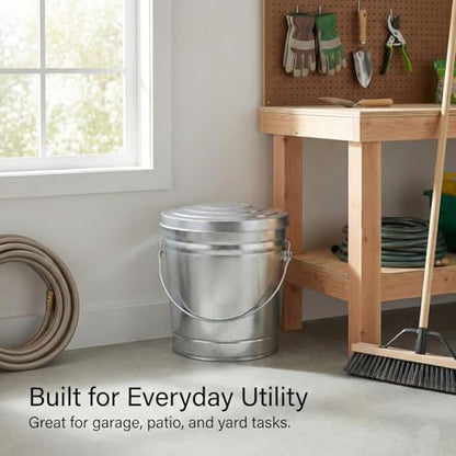 31 Gallon Metal Trash Can with Locking Lid, Galvanized Steel Outdoor Garbage Can for Dog Poop, Litter, Pet Food Storage, Rust & Weather Resistant, Heavy Duty Wire Bail Handle