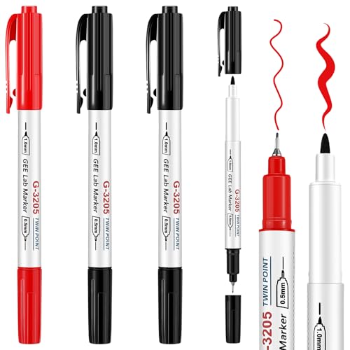 3 Pcs Alcohol Resistant Laboratory Markers, Black Dual Head Permanent Freezer Pens with 0.5mm Fine Point and 1.0mm Makers Tip, Designed for Industrial, Lab and Hospital Use (2 Black & 1 Red) - color: 2 Black & 1 Red