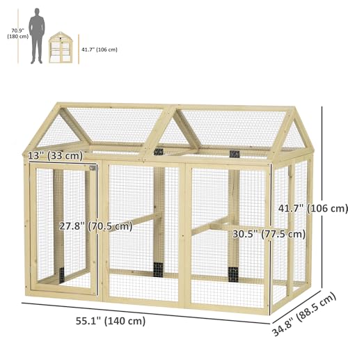 PawHut Chicken Run, Wooden Large Chicken Coop, Combinable Design with Perches & Doors for Outdoor, Backyard, Farm, 4.6' x 2.8', Nature Wood - color: Natural Wood