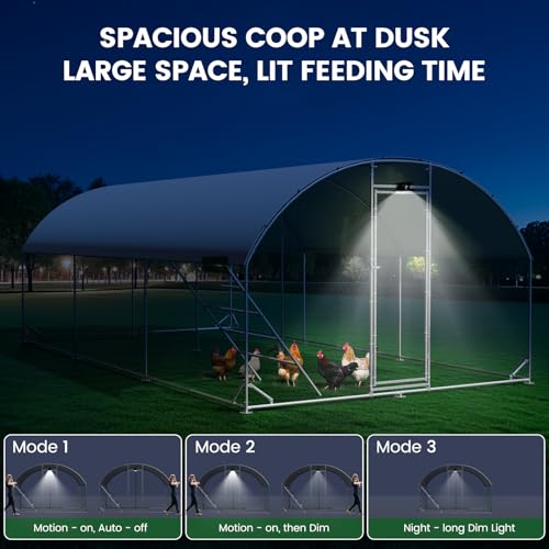 CHIKENCOOP 19.5x6.5x6.6ft Metal Chicken Coop, Full-Cover 3-Room Chicken Run | Upgraded three-room walk-in run with continuous waterproof UV-resistant cover, solar light, rear supports, and lower braces - size: 239.0"L x 118.0"W x 78.0"H