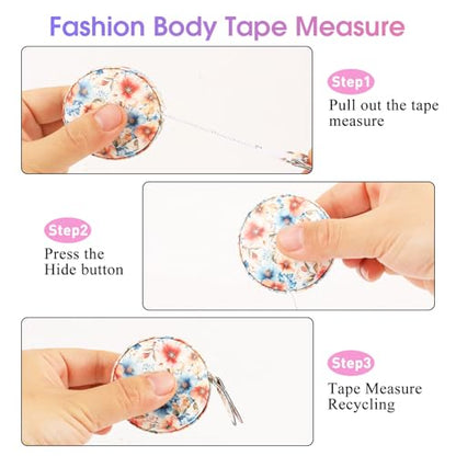 Retractable Mini Tape Measure, Auto-Retract, Premium Leather Tape Measure, Dual-Sided Ruler, Ideal for Fabric Cutting, Body Measurements, and Handicrafts (Peach Blossoms) - color: Peach Blossoms