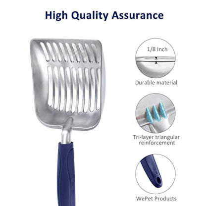 WePet Cat Litter Scoop, Aluminum Alloy Sifter, Kitty Metal Scooper, Deep Shovel, Long Handle, Poop Sifting, Kitten Pooper Lifter, Durable, Heavy Duty, for Litter Box - color: FLAT Aluminum \ #01 Blue Handle, size: Small