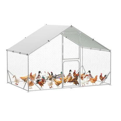 GarveeHome Large Walk in Chicken Coop, 6.6 x 9.8 x 6.6 FT Metal Poultry Cage with Double Doors, Chicken Runs for Yard with Cover for Outdoor Farm Yard - size: 9.8' W x 6.5' L x 6.5' H