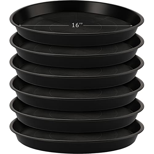 Eccliy 6 Pack Plastic Plant Saucer Heavy Duty Planter Saucers Large Plant Pot Saucers Plastic Water Trays for Indoors and Outdoors Flower Plant Plant Drip (Black,16 Inch) - color: Black, size: 16 Inch