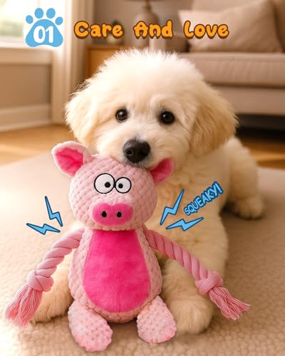 Swooflia 2 Pack Squeaky Dog Toys - Crinkle Plush Pig and Frog Toys for Puppies, Interactive and Stimulating Toy to Relieve Boredom for Small Dogs and Keep Them Busy - size: 2 pcs