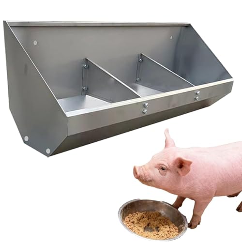 Large Capacity Portable Stainless Steel Hog Trough Feeder with Divider, No-Spill 2-Hole Design for Livestock Hay & Grain, Ideal for Swine and Chicken Coop Use,0.9meter/3hole - size: 0.9meter/3hole