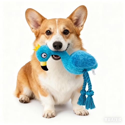 Plush Flamingo Dog Toy, Blue, Squeaky Stuffed Animal with Rope Legs, Interactive Chew Toy for Small, Medium Dogs - color: Blue Flamingo