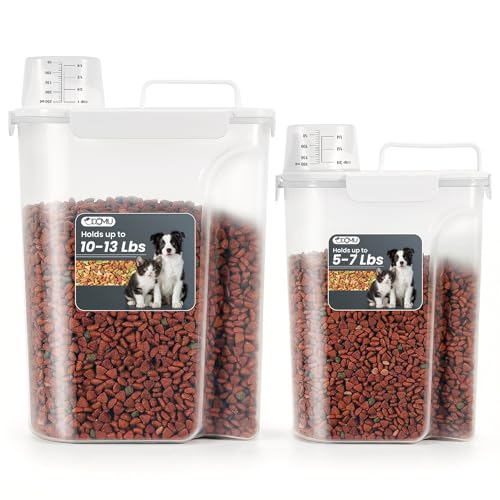 Dog Cat Food Storage Container, Pet Food Pourable Container Airtight with Large Spout & Cup, BPA-Free Plastic Food Dispenser for Pet Food, Bird Seed, Rice, Flour (White, 5+10L) - color: White, size: 5+10L
