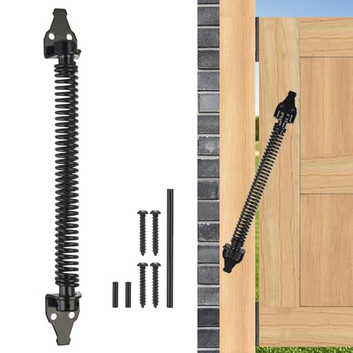 14" Gate Spring Self Closing Heavy Duty Door Springs to Close Door, Adjustable Tensioner Automatic Gate Closure, Gate Spring for Wooden Gate, Vinyl Fence, Steel Door(Black, 1 Pack) - size: 14 Inch
