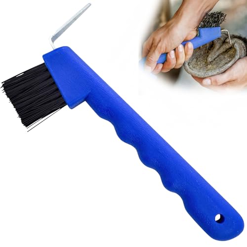 Jeffers Equine Hoof Pick & Brush, Blue – Horse Hoof Cleaning Tool for Grooming, Farrier, Equestrian Care – Durable Hoof Pick with Stiff Bristles – 4 inch Easy Grip Handle - color: Blue