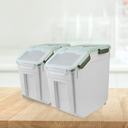 Large Flour Storage Container Bin 25lb, 4Pack Airtight Rice Storage Containers with Wheels Seal Locking Lid, BPA Free with Measuring Cup&Scoop for Flour, Rice, Grain(Green) - color: Green 4Pack 25Lb