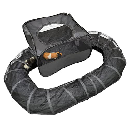 Guinea Pigs Playpen with Surround Tunnel,Pop Open Tent with Tube for Dwarf Rabbits,Chinchilla,Ferret and Other Small Animals to Run and Exercise Indoor or Outdoor (Playpen with Tunnel) - style: Playpen with Tunnel