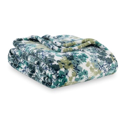 Berkshire Blanket-Classic Heavyweight Warm Soft Printed VelvetLoft® Plush Blanket, King Size Soft Fuzzy Blanket for Couch Sofa Bed, Floral Green, 90in x 108in - color: Floral Green, size: King/Cal King
