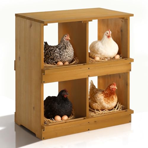 VINGLI Chicken Nesting Boxes, Wooden Nesting Boxes for Chickens, Egg Nesting Box for Hens, Chicken Coop Laying Boxes (4 Compartments) - size: 4 Compartments