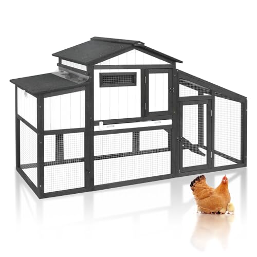 Large Chicken Coop with Run, Wooden Chicken Hen House Quail Coop with 2 Nesting Box, UV-Resistant Roof, Pull Out Tray, Outdoor Poultry Hutch Cage for Chickens Quails - color: Unknown"L Black