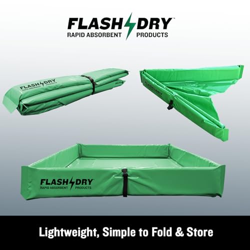 FLASHDRY Portable Spill Containment Berm, Folding Duck Pond 4' x 4', Reusable Oil, Fuel & Chemical Spill Containment Tray, UV-Resistant PVC, Heavy-Duty, Quick & Easy Setup, Garage & Industrial Use - color: Light Green
