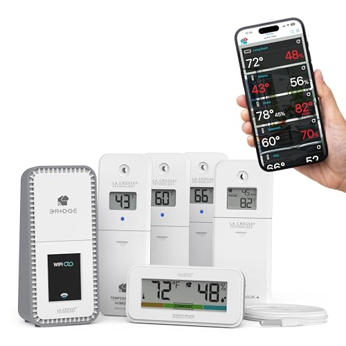 Temp Tracker Pro Wi-Fi Alert System: Bridge Gateway, 3 in/Out Temp. and Humidity, a Temperature Probe with Ambient Temp. and Humidity, Interior Temp. and Humidity Display with Comfort Meter - size: Super