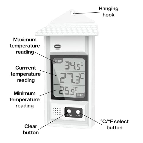 Digital Max Min Greenhouse Thermometer - Monitor Max and Min Temperatures in The Greenhouse Garden or Home for Indoor or Outdoor Use Easily Wall Mounted