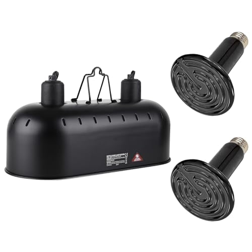 DXOPHIEX 15 inch Dual Reptile Light Fixture, Max 150W Reptile Heat Lamp with 2PCS 150W Ceramic Heat Emitter, Double Dome UVB Light Fixture for Terrarium and Tortoise Habitat - size: 15inch with 2PCS 150W ceramic heat emitter