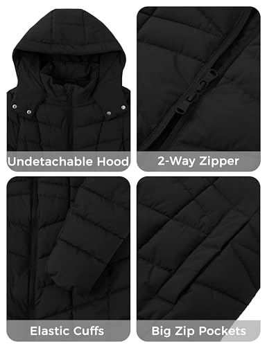 wantdo Women's Puffer Jacket Warm Padded Winter Coat Long Quilted Jacket (Available in Plus Size) - color: Black, size: Small