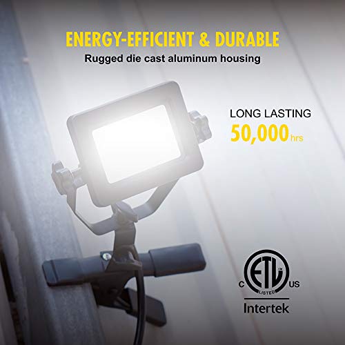 1200 Lumens Portable LED Clamp Work Light with 5ft 120V AC/60Hz Power Plug, Lightweight Design, Suitable for wet location, 10 Watts, 5000K Daylight, ETL Certified - color: Black
