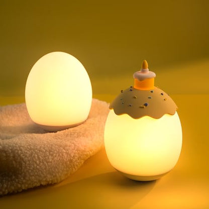 Silicone Night Light for Kids, Egg Baby Nursery Night Lamp with 3-Level Dimming & 30-Min Timer, Portable nightlight for Kids Bedroom,Birthday Cake-Shaped Night Light - color: White-Birthday Cake