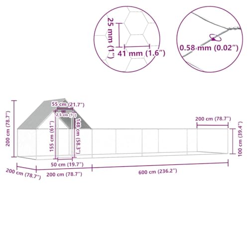 Galvanized Steel Chicken Coop 29.2'x6.6'x6.6' Silver Large Outdoor Poultry House with Lockable Door & Wire Grid for Hens Ducks Geese - size: 29.2' x 6.6' x 6.6' (W x D x H)