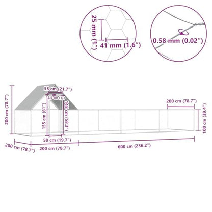 Galvanized Steel Chicken Coop 29.2'x6.6'x6.6' Silver Large Outdoor Poultry House with Lockable Door & Wire Grid for Hens Ducks Geese - size: 29.2' x 6.6' x 6.6' (W x D x H)
