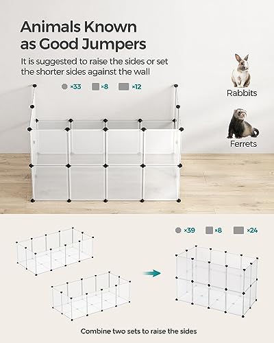 SONGMICS Pet Playpen with Floor, Small Animal Pen, Pet Fence Indoor, DIY Plastic Enclosure for Hamsters, Rabbits, Hedgehogs, Ferrets, 56.3 x 28.7 x 18.1 Inches, White ULPC02W - color: White, style: 20 Panels - 56.3"L x 28.7"W x 18.1"H