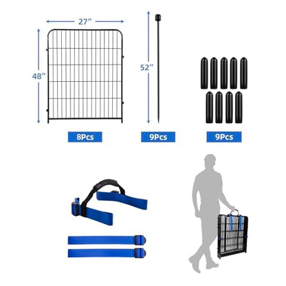 ADAVIN 48 in(H) Garden Fence Panels, 8 Panels Total 17.7 Ft(L), Heavy Duty Iron Metal Animal Barrier Fence, Fencing for Flowers Beds, Camping Fence, No Dig Garden Border Fencing for Yard（No Gate） - size: 8panels-48in(H)×17.7ft(L) no door