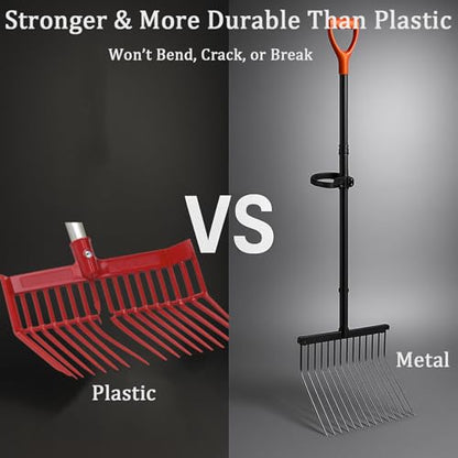Metal Horse Manure Fork with Long Steel Handle, 2 Pcs Heavy-Duty Poop Shovel Horse – Manure Rake & Hay Fork & Pitch Fork for Horse Stall, Farm Work (1 Pack)