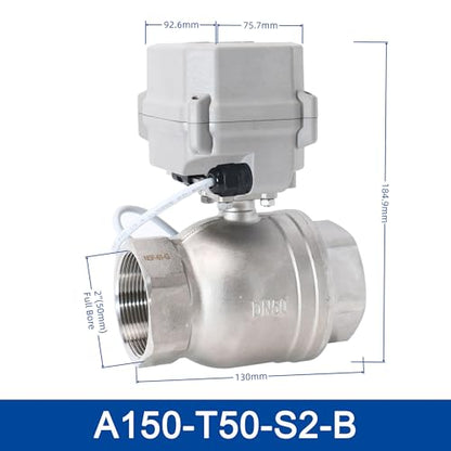 DC 12V 2-Way Motorized Ball Valve NPT 2'' Electric Ball Valve CR2-01 with Manual Override & Indicator Stainless Steel 304 - color: A150-T50-SS