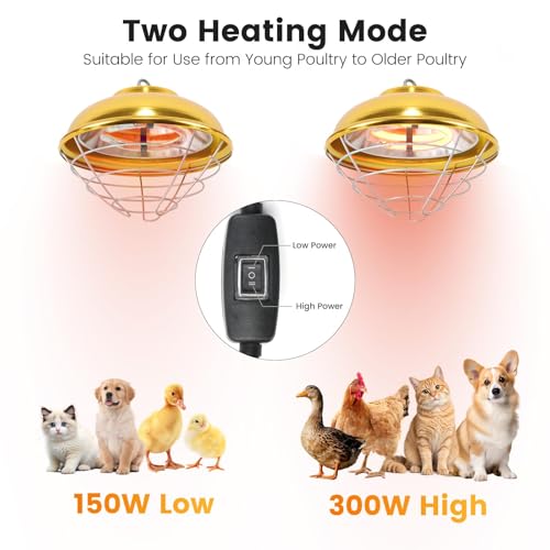 300 Watt Premium Waterproof Heaters Heat Lamp for Chicken Coop,Professional Chicken Coop Heater,Hanging Pheasantry Heater,for Chicks Brooder Pen,Duck,Pet House,Poultry