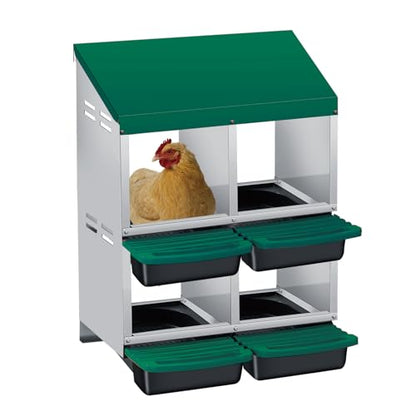 Chicken Nesting Boxes with Cleanable Pull-Out Trays, 4-Hole Wall Mount Roll Away Nest for Easy Cleaning & Egg Collection - size: 4 holes 2 layers