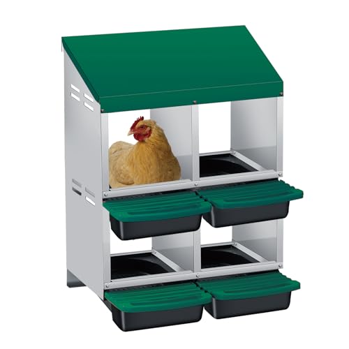 Chicken Nesting Box, 4 Compartment Roll Away Design for High-Volume Egg Collection and Easy Wall Mounting with Metal Legs - color: green, size: 4 holes 2