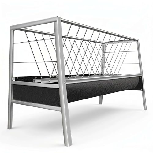 2-in-1 Goat Feeder & Water Trough Combo, 77-Gallon Pasture Hay Feeder with Stainless Steel Rack & Black Rubber Pan, 33.4" Elevated Sheep Feeder for Barns and Outdoor Feedlots - color: black and white