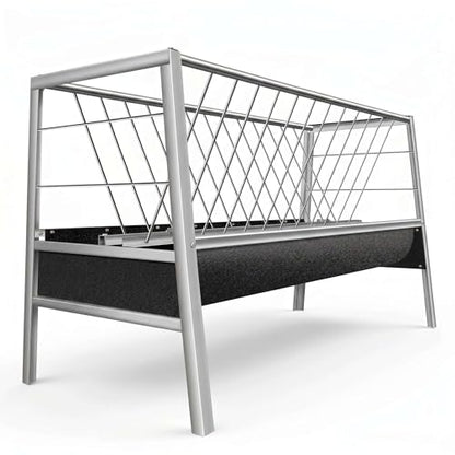 2-in-1 Goat Feeder & Water Trough Combo, 77-Gallon Pasture Hay Feeder with Stainless Steel Rack & Black Rubber Pan, 33.4" Elevated Sheep Feeder for Barns and Outdoor Feedlots - color: black and white