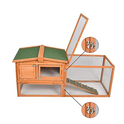 GOJOOASIS 60" Chicken Coop Outdoor Wooden Rabbit Hutch Poultry Cage with Run & Wire Fence for Backyard - size: C