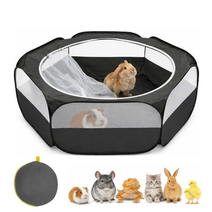Amakunft Small Animal Pop-Up Playpen with Mesh Cover, 47'' x 23.6'' x 15'' Chicken Brooder Box, Play Pen Indoor Outdoor for Guinea Pigs, Bunny, Rabbits, Ferrets, Chinchillas, Kittens | Indoor/outdoor, water-resistant, chicken brooder, travel playpen for r