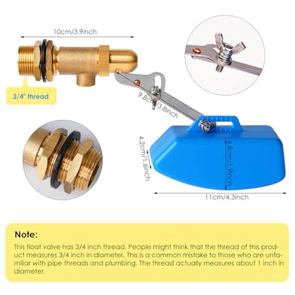 2 Pack Brass Float Valve 3/4 Inch, Livestock Water Tank Float Valve Switch Brass Float Ball Valve Shut Off Pool Auto Fill Valve for Automatic Waterer - style: 3/4" Blue