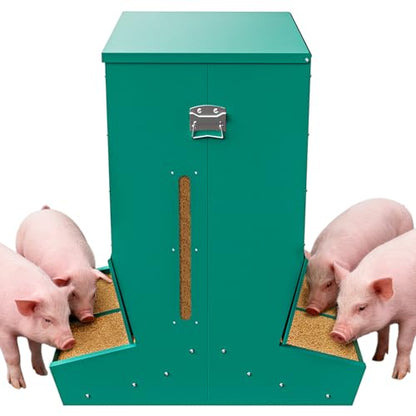 Heavy Duty 4-Door Hog Feeder for Pigs, Outdoor Self Feeder with Rainproof Lid for Hog Farm, Homestead, and Pasture